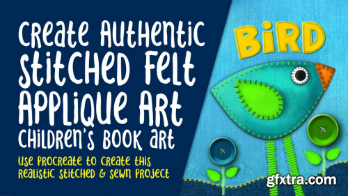  Authentic Stitched Felt Applique Art in Procreate With 10 Brushes Included