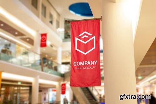 Shopping mall vertical flag logo mockup