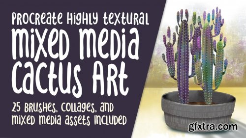  Procreate Highly Textural Mixed Media Cactus Art Including 25 Brushes and Mixed Media Assets