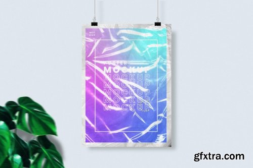 Hanging poster with plastic wrap overlay mockup
