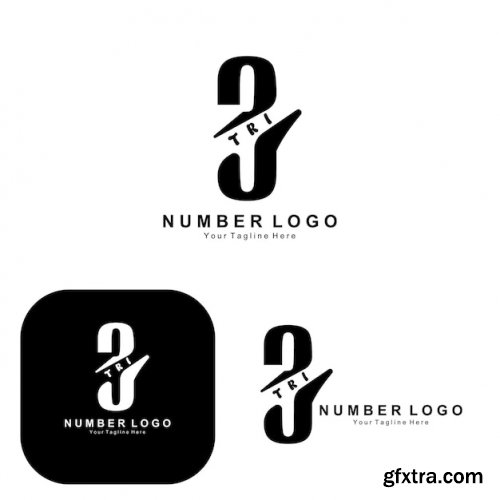 Number 3 three logo design premium icon vector