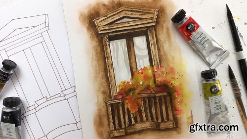  Watercolor Balcony Flowers : Beat Perfectionism with Loose Painting Techniques