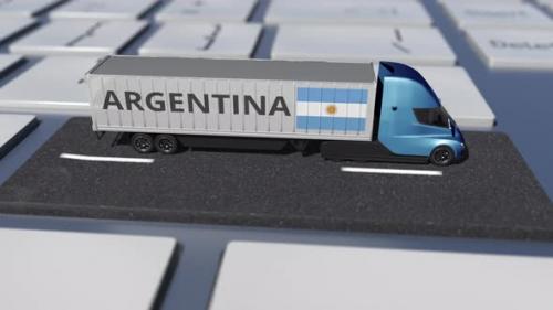 Videohive - Truck with Flag of Argentina Moves on the Keyboard Key - 38023925 - 38023925