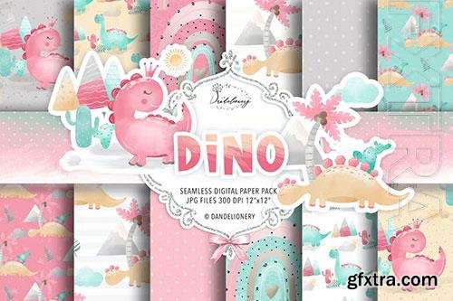 Dino Girl digital paper pack