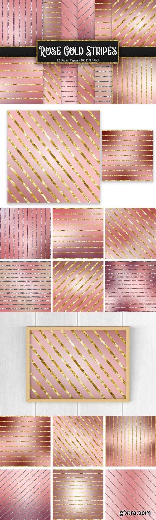 Rose Gold Stripes - 12 Glitter Backgrounds
