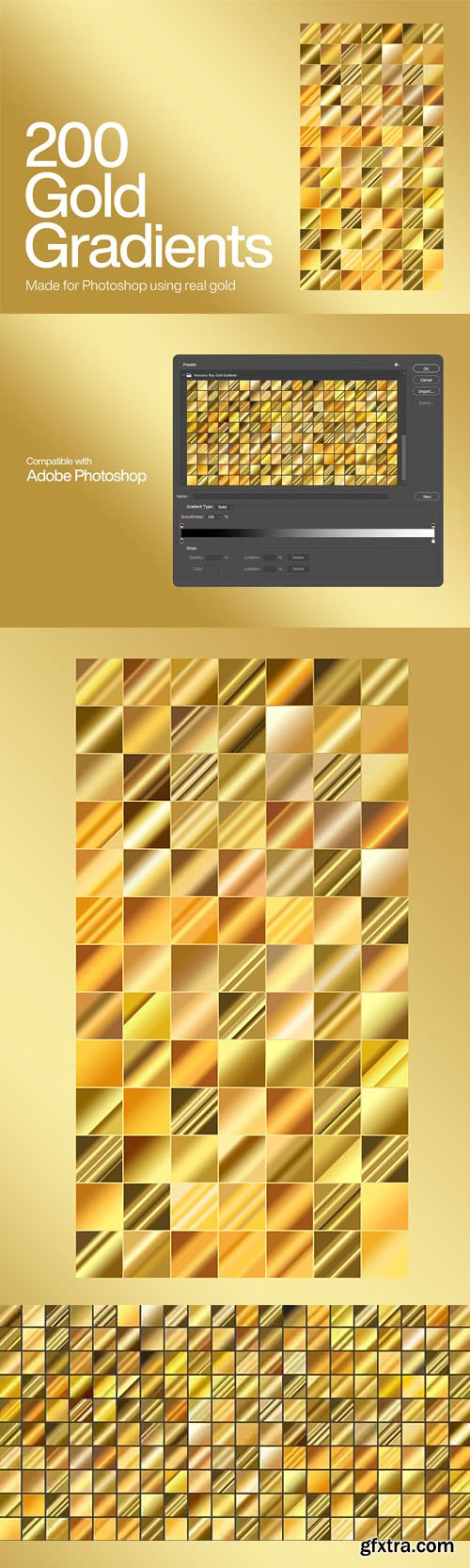 200 Gold Gradients - Made for Photoshop Using Real Gold