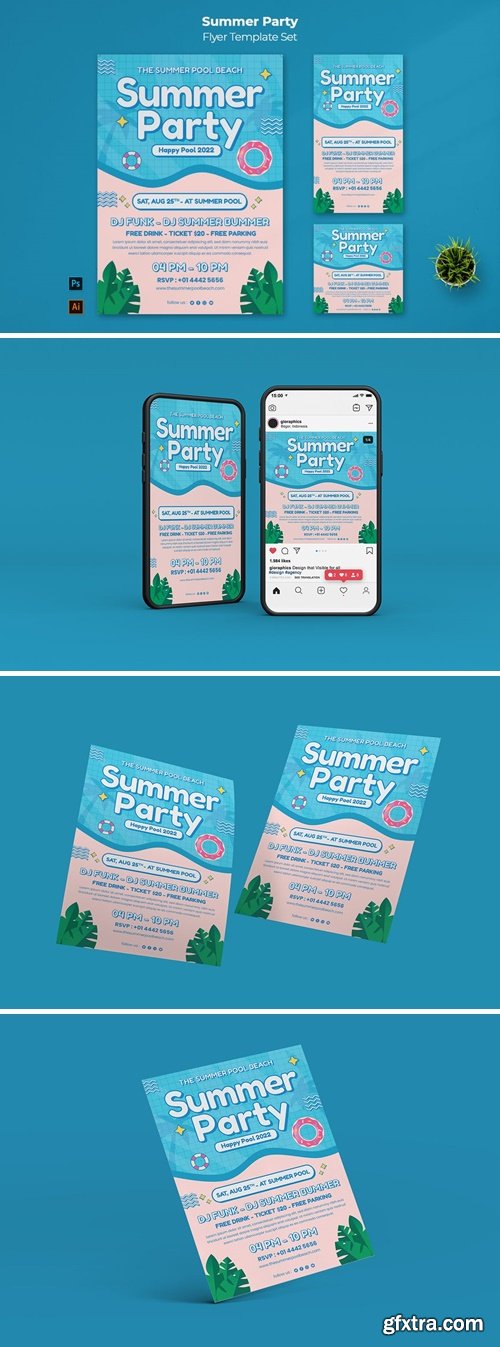 Summer Party Flyer Set Template HMMF65T