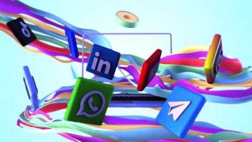Videohive - Social Media Icons Laptop Abstract Background - 38247509 - 38247509