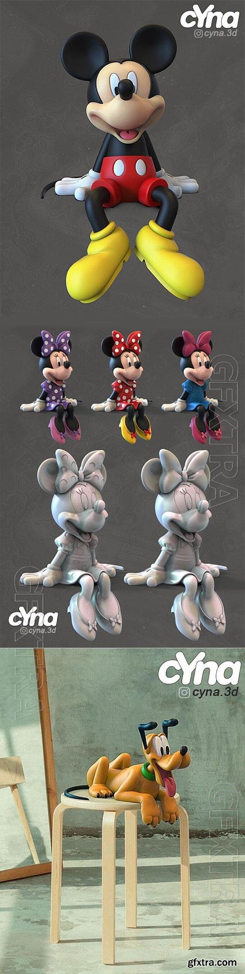 Mickey, Minnie and Pluto 3D Print Model 