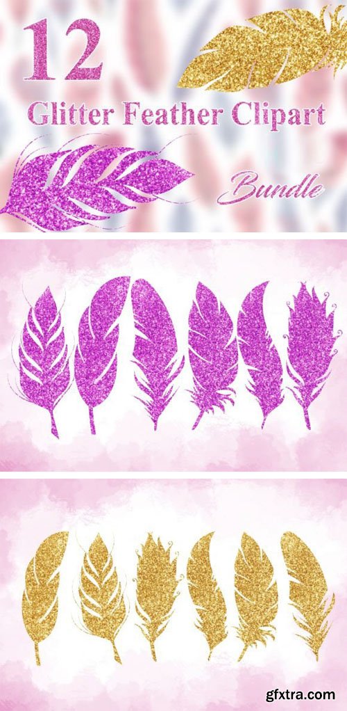 Glitter Feather PNG Cliparts - With Transparent Backgrounds