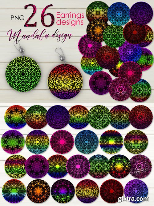 26 Round Mandala Rainbow Designs Bundle With Transparent Backgrounds