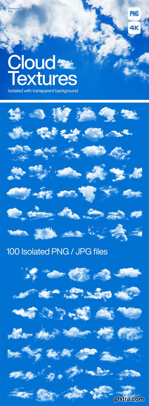 100 Cloud Textures (4K) - Isolated With Transparent Backgrounds