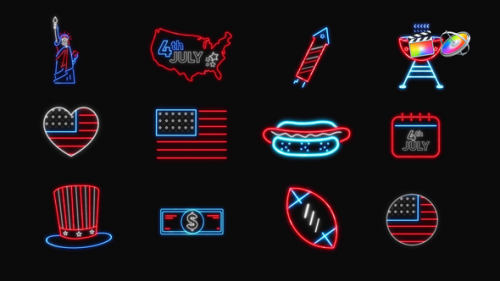 Videohive - 4th of July Neon Icons - 38306665 - 38306665