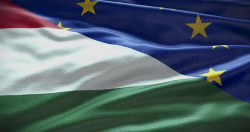 Videohive - Hungary and EU waving flag animation 4K - 38454163 - 38454163