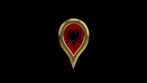 Videohive - Albania Flag 3D Rotating Location Gold Pin Icon - 38455564 - 38455564