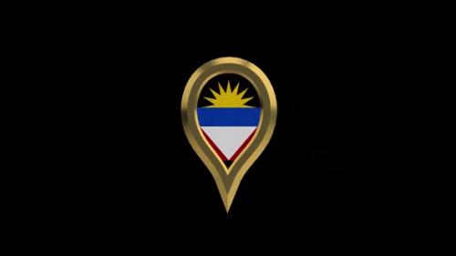 Videohive - Antigua Ang Barbuda Flag 3D Rotating Location Gold Pin Icon - 38455569 - 38455569