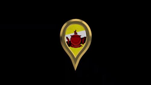 Videohive - Brunei Flag 3D Rotating Location Gold Pin Icon - 38455577 - 38455577