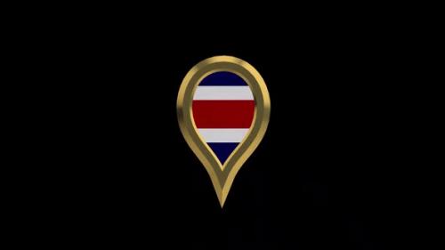 Videohive - Costa Rica Flag 3D Rotating Location Gold Pin Icon - 38468082 - 38468082
