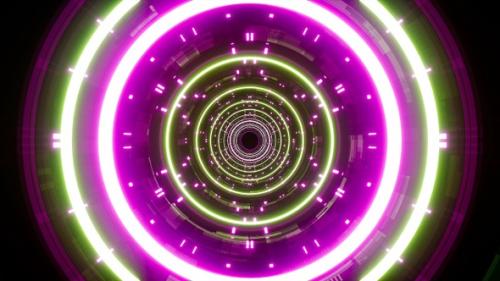 Videohive - Flowing Motion of Purple Light Dots in Green Circle Tunnel - 38473315 - 38473315