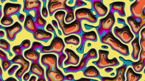Videohive - Psychedelic yellow multicolor pattern background animation. Wavy pattern, abstract wallpaper - 38492567 - 38492567