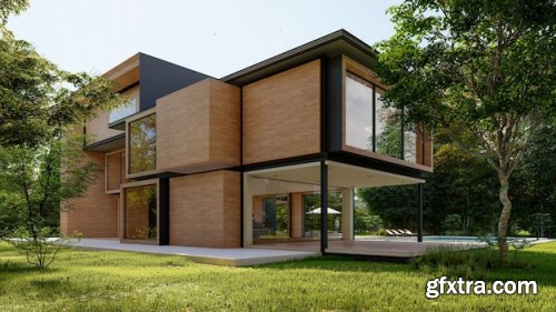 3d rendering of a large modern contemporary house