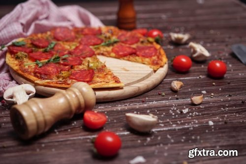 Tasty pepperoni pizza with mushrooms