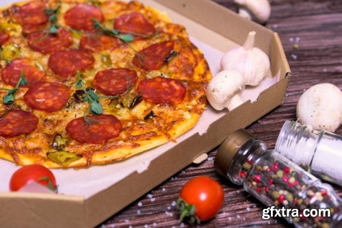 Tasty pepperoni pizza with mushrooms