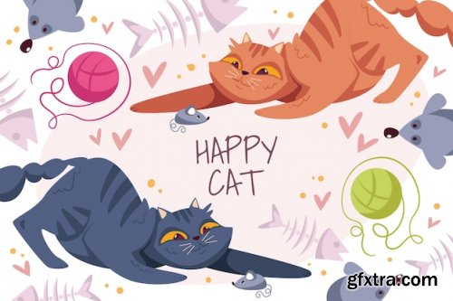Happy cute smiling cats characters background banner poster