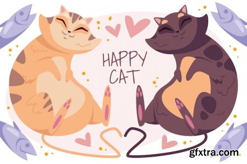 Happy cute smiling cats characters background banner poster