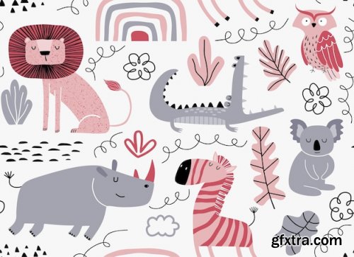 Vector seamless pattern with cute animals