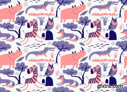 Vector seamless pattern with cute animals