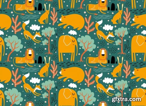 Vector seamless pattern with cute animals
