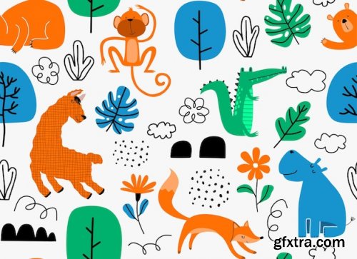 Vector seamless pattern with cute animals