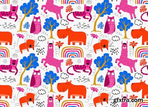 Vector seamless pattern with cute animals