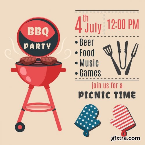 Bbq party 4th of july independence day poster flyer invitation template