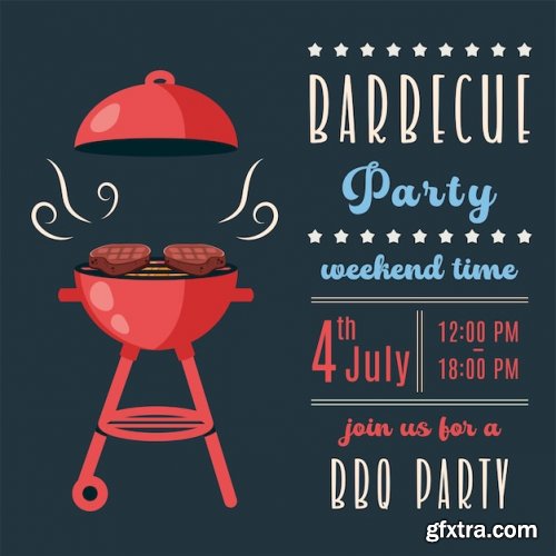 Bbq party 4th of july independence day poster flyer invitation template