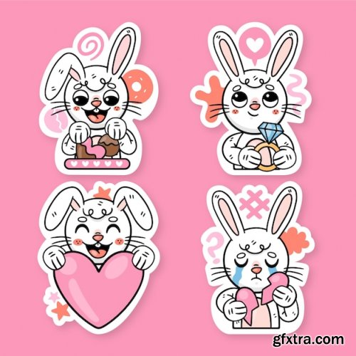 Flat ronnie the bunny love stickers collection