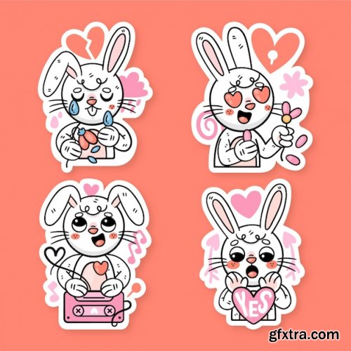 Flat ronnie the bunny love stickers collection
