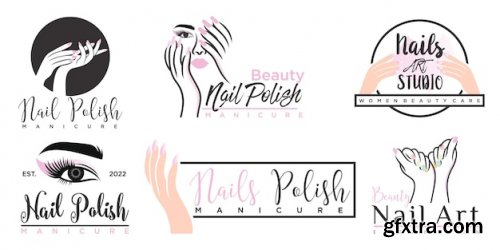 Beauty eyelashes extension beauty women and nail icon set logo design