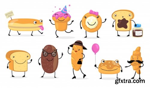 Various funny bread characters