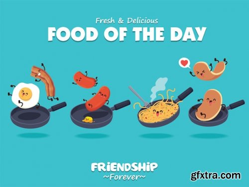 Cute food poster design characters