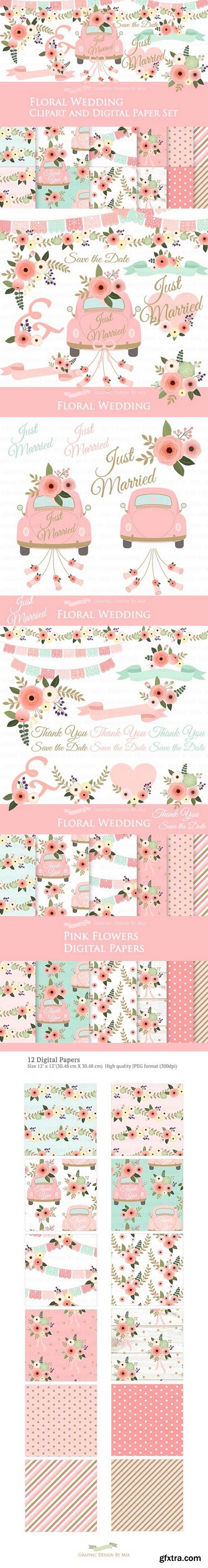 Floral Wedding Clipart Pattern set