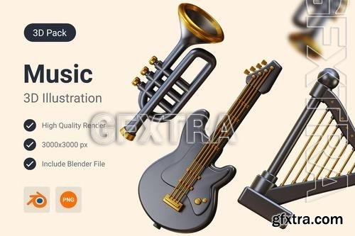 Trumpet, Harp & Electric Guitar 3D Illustration GB7YVK4