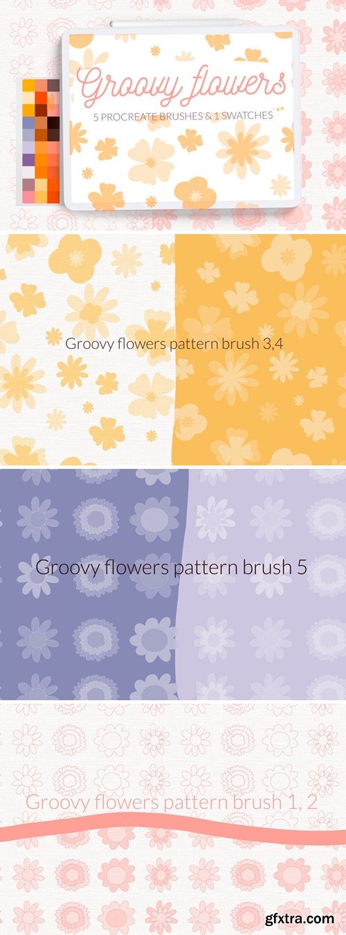 Groovy Flowers Pattern Brushes. Retro Flowers V89K6UR