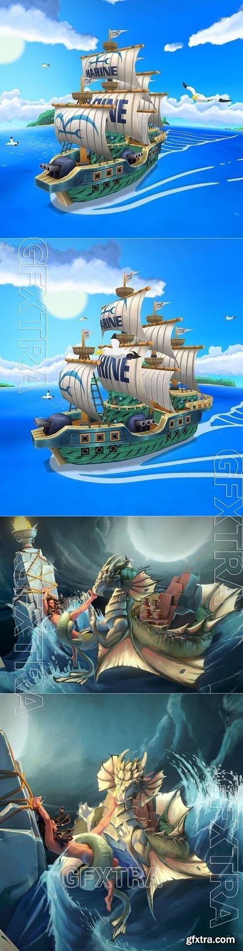 One Piece Marine Ship And Andromeda Ketos 3d Gfxtra