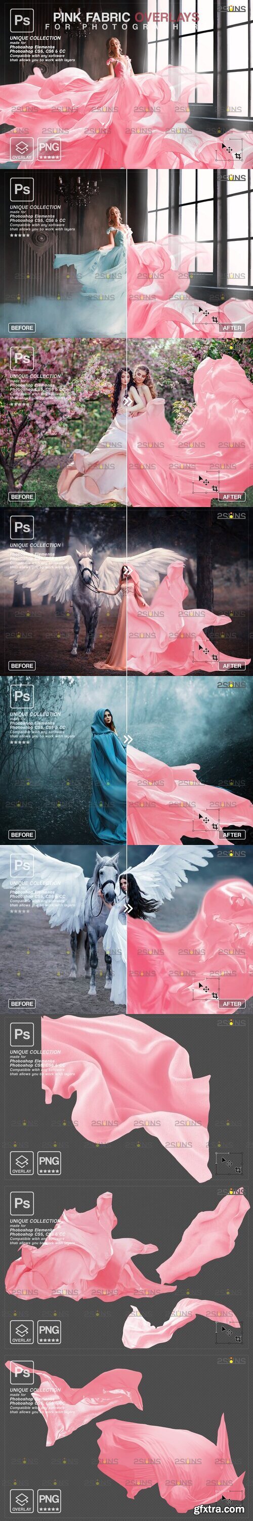 CreativeMarket - Pink flying fabric photoshop overlay 7394420