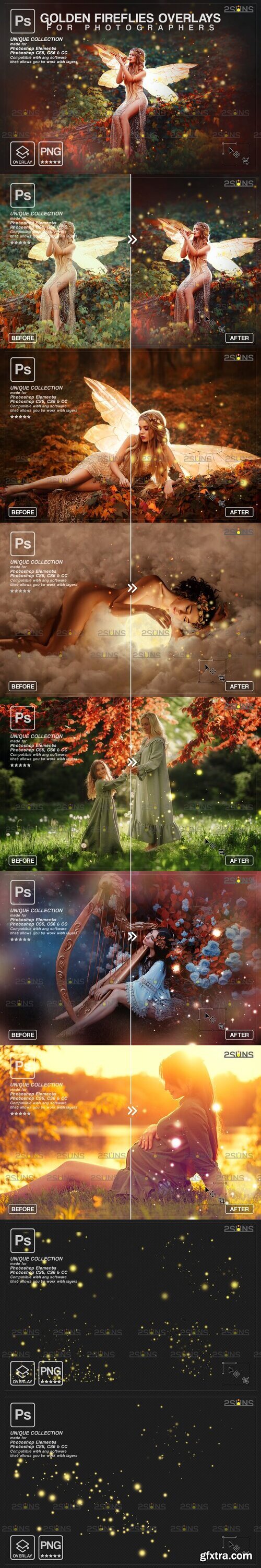 CreativeMarket - Gold Fireflies Photoshop overlay 7394445