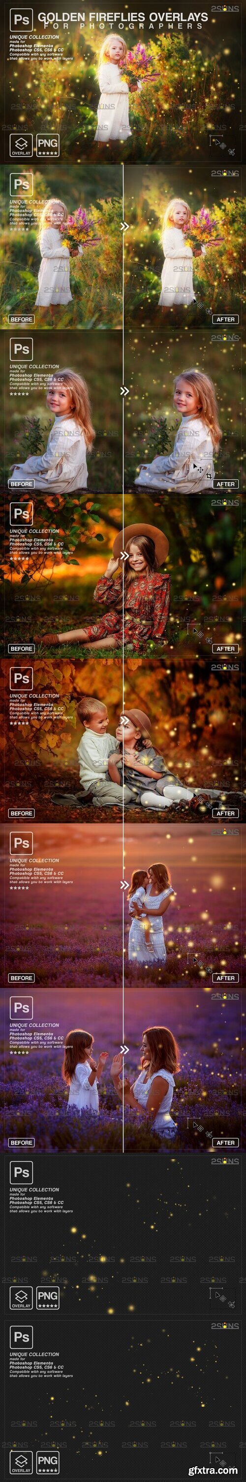 CreativeMarket - Gold Fireflies Photoshop overlay 7394481