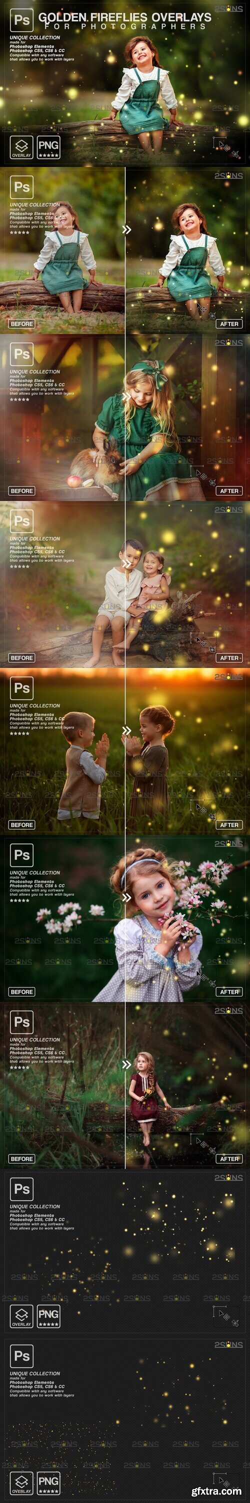 CreativeMarket - Gold Fireflies Photoshop overlay 7394452
