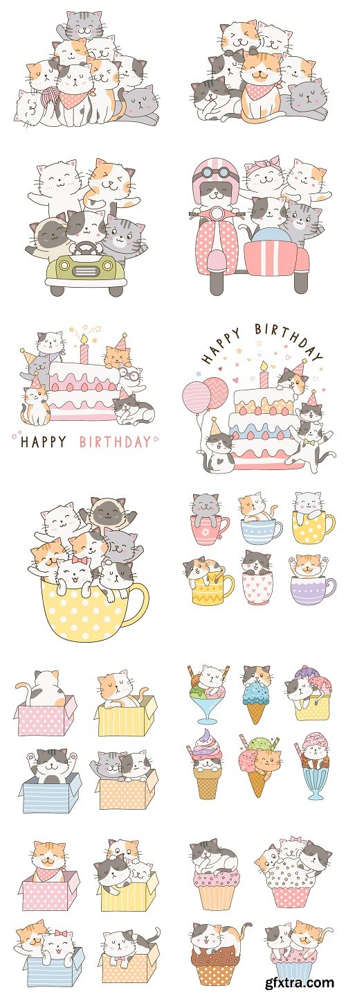 Cute cats vector Illustration 13xEPS